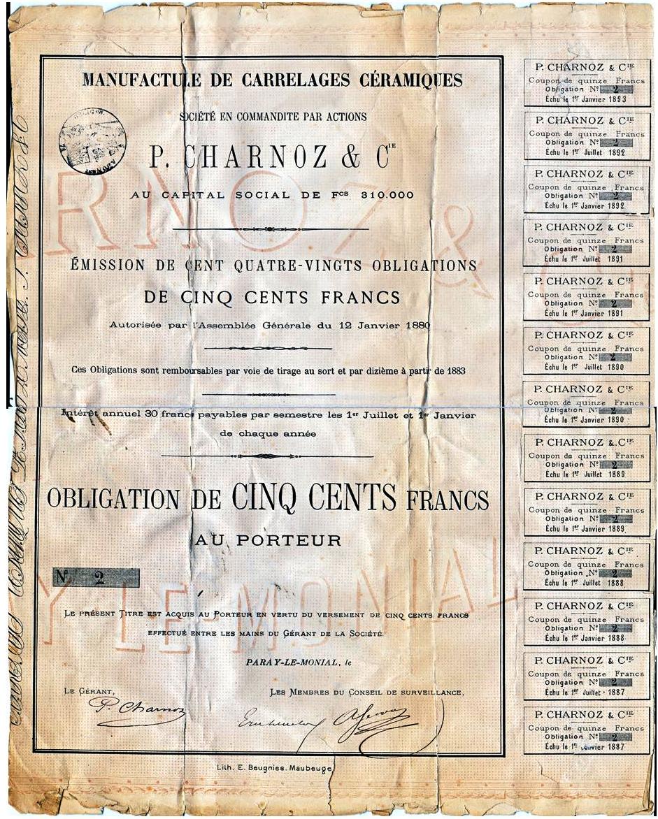 Doc. 13 - Obligation de la Société P. Charnoz et Cie